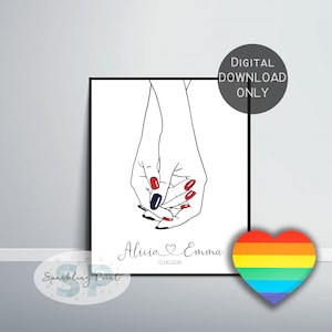 Regalo del Día de San Valentín, Impresión de arte personalizada de la mano, Regalo de novia gf, Arte personalizado, minimalista, Arte simple, Regalo lésbico, LGBT