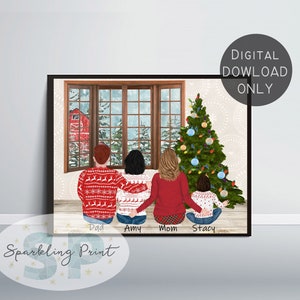Cadeau de Noël personnalisé, Carte de Noël personnalisée, Impression de portrait de famille, Cadeau pour maman, Cadeau pour papa, Cadeau pour grand-mère, art mural imprimable