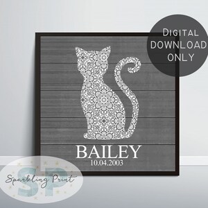 Custom Pet Silhouette, Personalised Cat Kitty Wall Art, Digital Download, Gift for him her, Animal Lover ,Birthday Morher's day Present