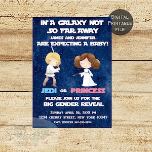 Faire-parts Star Wars Gender Reveal, Faire-part de fête Star Wars Gender Reveal, Faire connaître le genre Star Wars, Faire-part de fête Star Wars