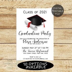 Invitación de graduación, Tarjeta de graduación, Anuncio de graduación, Plantilla de invitación de graduación universitaria, Invitación de graduación de escuela secundaria