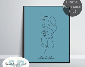 Personalized Gay Couple Illustration, Easter Gift, Gay Birthday Custom for him, Engagement, New house Wedding Anniversary boyfriend same sex