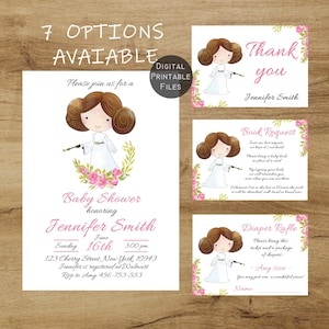 Star Wars Baby Shower Einladung für Mädchen, Star Wars Diaper Raffle Ticket, Star Wars Book Request for Baby Shower, Star Wars Thank You Karte
