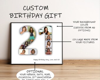 21st birthday Custom Photo Art Print, Personalized Collage Photo Print Art, Personalized Picture gift, sweet 21, daughter gift, son gift