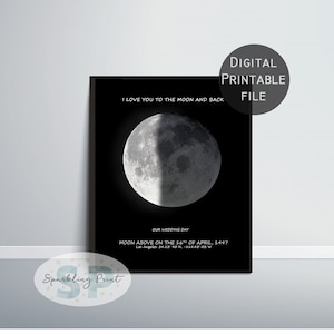 Impression personnalisée des phases de lune, phase lunaire personnalisée, art mural lune par date, cadeau d'anniversaire, cadeau de mariage, lieu de notre rencontre, cadeau de la Saint-Valentin