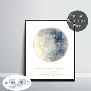 Impression personnalisée de carte d’étoiles, ciel étoilé personnalisé, art mural Constellation par date, cadeau d’anniversaire, cadeau de mariage où nous avons rencontré le cadeau de la Saint-Valentin