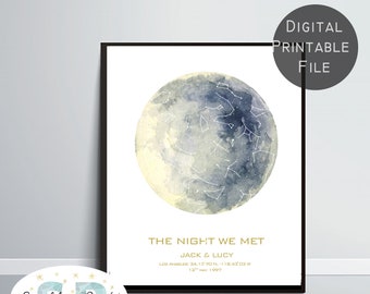 Custom Star Map Print, Personalized Starry Sky, Constellation By Date wall Art, Anniversary Gift, Wedding Gift Where We Met Valentine's Gift
