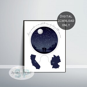 Cadeau personnalisé constellation pour la Saint-Valentin, cadeau de relation à distance, petit ami gf girfriend coucher de soleil personnalisé ciel étoilé par date