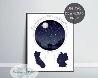 Custom Constellation Valentine's Day Gift, Long Distance Relationship Present, Boyfriend gf Girfriend Personalised Sunset Starry sky by date