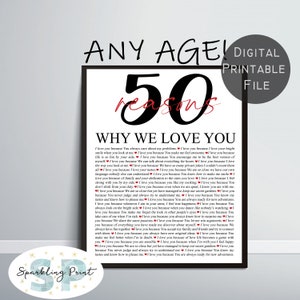 50 Reasons Why We Love You, Personalized 50th Birthday Gift for Grandmother Mom, Custom Dad Birthday Gift for Grandfather, Grandparents