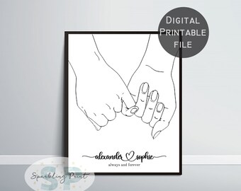 BFF Birthday Gift, Custom Pinkie Swear Art Print, Best Friend Gift, Personalized ,Minimalistic Art, Simple Art, Anniversary Birthday Present