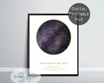 Custom Star Map Print, Personalized Starry Sky, Constellation By Date wall Art, Anniversary Gift, Wedding Gift Where We Met Valentine's Gift