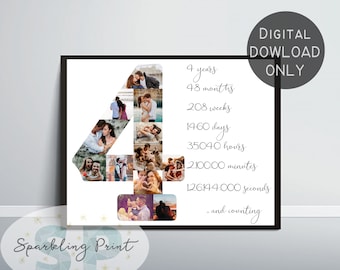 Custom Fourth 4th Anniversary Collage Gift, 4 fuor Year Present for Boyfriend, her gf bg girlfriend Valentine's Day, fiancèe husband wife