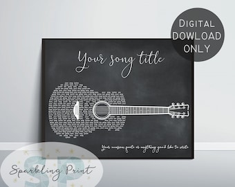 Personalized Song Lyrics Guitar Digital, Custom Music Gift First Dance, Word Wall Art, for him valentine's day, anniversary Husband Father