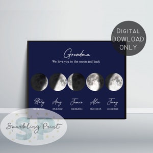 Carte personnalisée des phases de la lune, cadeau fête des mères pour maman, cadeau d'anniversaire pour grand-mère, cadeau fête des pères nana nanna pops mère maman maman maman, cadeau