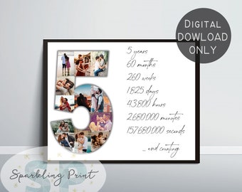 Custom Fifth Anniversary Collage Gift, 5 Year Anniversary Gift for Boyfriend, Five Year Together, five Year Down, five Year Anniversary Gift