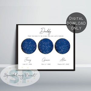Carte des étoiles personnalisée, Ciel nocturne, 3 cartes Fête des pères Papa Papa pa cadeau coeur art, grand-mère grand-père nanna pops mère maman maman maman maman ma cadeau
