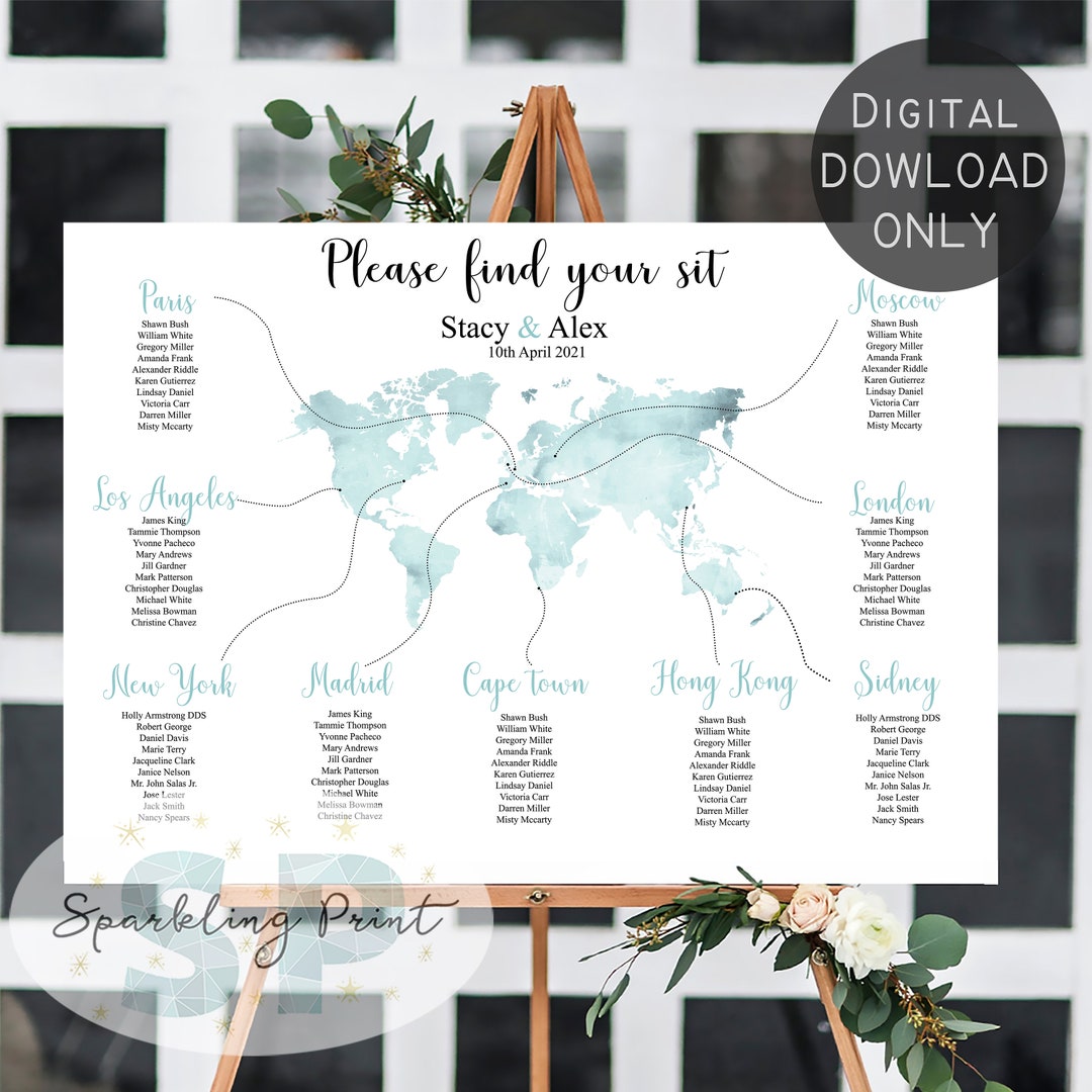 Travel Theme Wedding Table Plan Watercolor World Map Table - Etsy