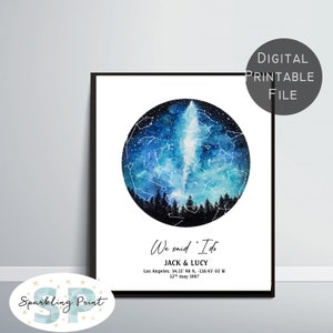 Custom Star Map Print, Personalized Starry Sky, Constellation By Date wall Art, Anniversary Gift, Wedding Gift Where We Met Valentine's Gift