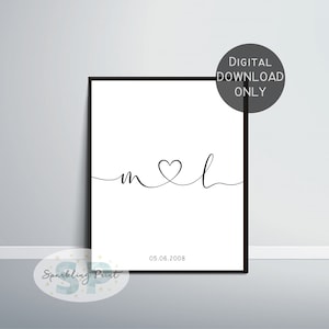 Iniciais personalizadas em formato de coração, impressão personalizada, aniversário para ele, presente de dia dos namorados, presente de namorado gf bf namorada