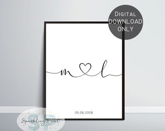 Custom Initials Heart Shape, Personalized Print, Birthday for him her Anniversary Valentine's day Gift, gf bf girfriend boyfriend present