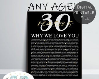 30 Reasons Why We Love You, Personalized 30th Birthday Gift for Mom, Custom Dad Birthday Gift for uncle, gift for sister, best friend gift