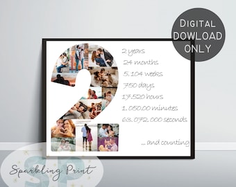Custom Second 2nd Anniversary Collage Gift, 2 Year Present for Boyfriend, one year her gf bg girlfriend Valentine's Day,fiancèe husband wife