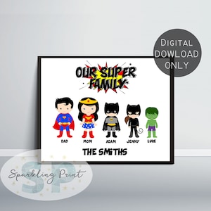 Custom Mother's day Gift for mum, Personalized Marvel Family Portrait Print, Mum Birthday Gift, new house warming, father's day gift for dad