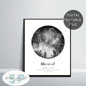 Personalisierter Sternenhimmel, Personalisierter Sternenhimmel, Personalisiertes Sternenbild nach Datum Wandkunst, Jahrestagsgeschenk, Hochzeitsgeschenk Where We Met Valentine es Gift