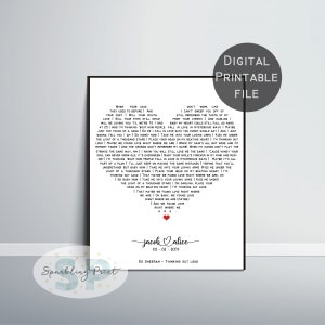 Custom Song Lyrics Print Heart Shape, Personalized Lyrics, Mother day Stepmom Stepdad Birthday Gift for him Anniversary Gift for her wife