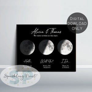 Bonjour allez-vous je faire la carte, Custom Moon Phase print cadeau anniversaire, Cadeau personnalisé pour lui, cadeau de couple pour elle rencontrée, fiancée mariée