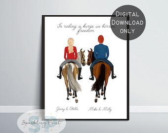 Custom Couple Horse Lover Gift Print, Personalized Rider, Birthday Present for him her 1st first 2nd anniversary wedding girfriend boyfriend