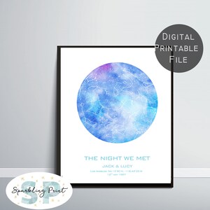 Impression personnalisée de carte des étoiles, ciel étoilé personnalisé, art mural Constellation By Date, cadeau d’anniversaire, cadeau de mariage où nous avons rencontré le cadeau de la Saint-Valentin