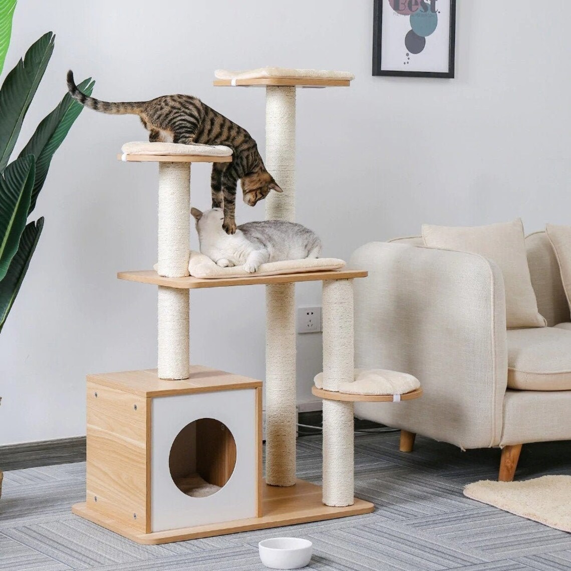 Luxury Wooden Cat Tree Castle House Scratching Toy Cat Tree Etsy