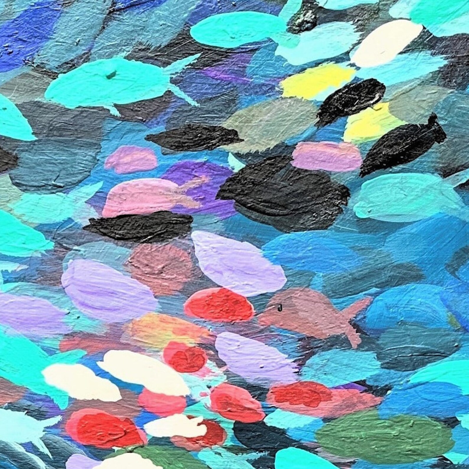 School of Fish Art Painting Print Abstract Home Decor Etsy