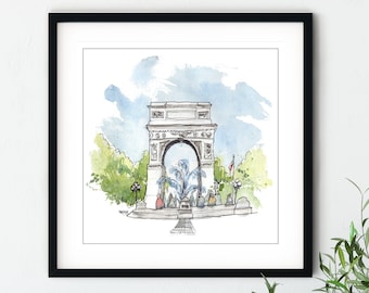 Washington Square Park Print, New York City art watercolor print, Greenwich Village art, Washington Square arch painting, New York City gift