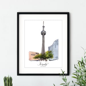 Toronto CN Tower Watercolor Print, Toronto Skyline Wall Art, Canada Travel Art, City Landmark Print, Canadian Travel gift,