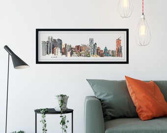 Toronto Panoramic art print, Toronto skyline, city sky line art print,  Art, Toronto architecture, Downtown Toronto Art, Roger’s Building