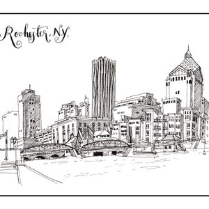 Rochester NY Skyline Print, Black and White City of Rochester Art Print, Rochester NY Art Print, Upstate New York Art, Travel Art