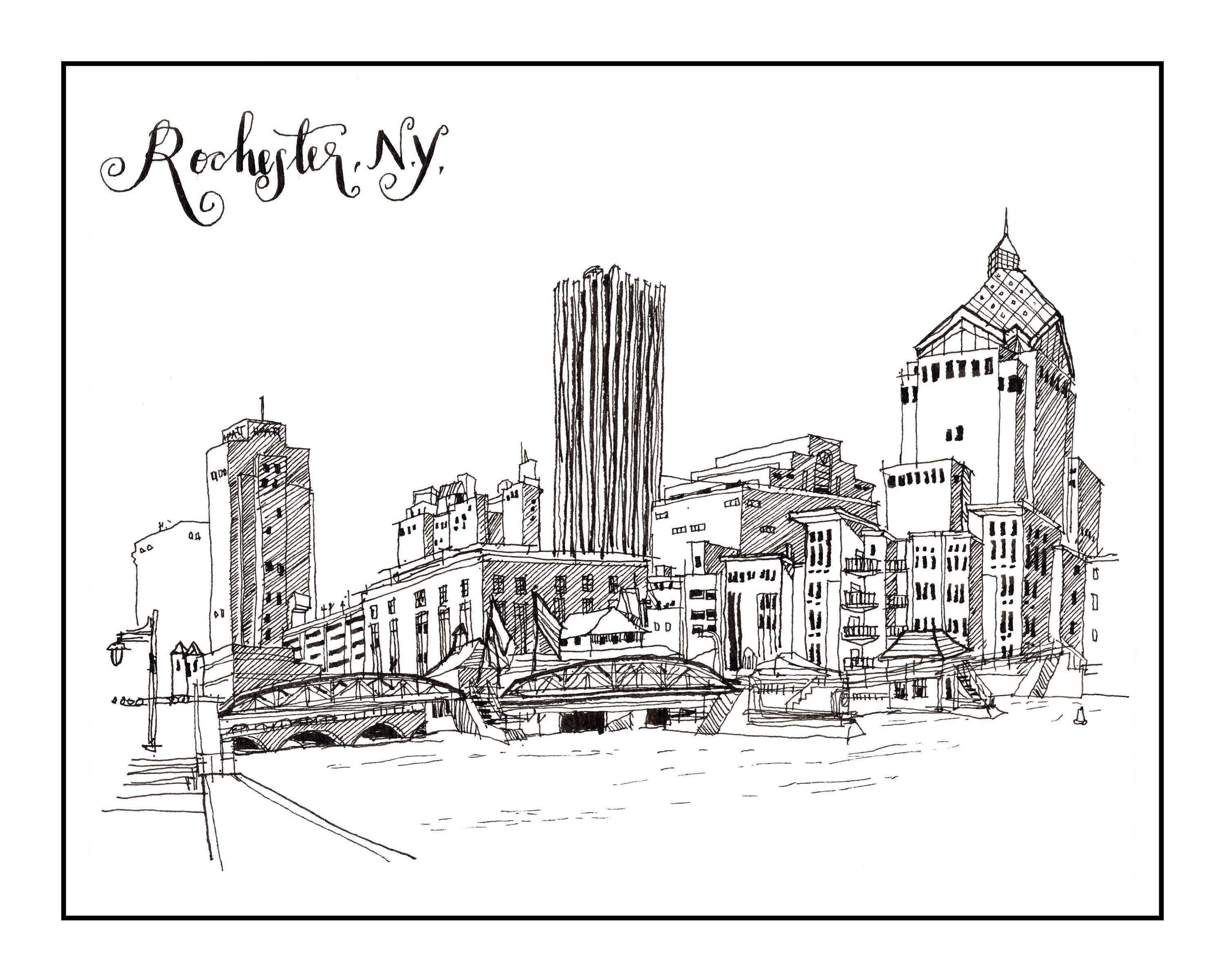 Rochester NY Skyline Print, Black and White City of Rochester Art Print, Rochester NY Art Print