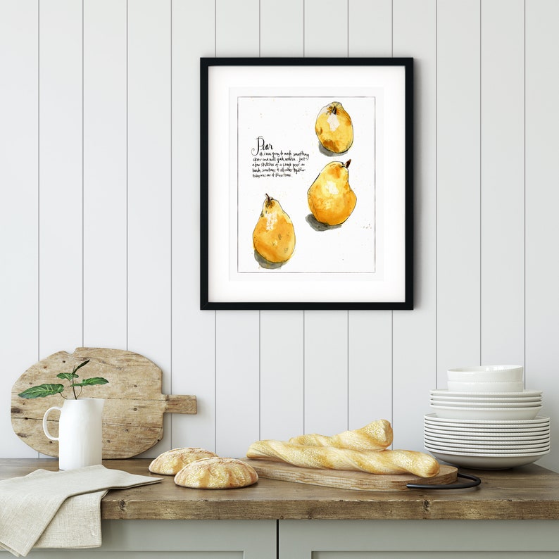 Pear Art Print Kitchen Wall Art Fruit Artwork Yellow Etsy