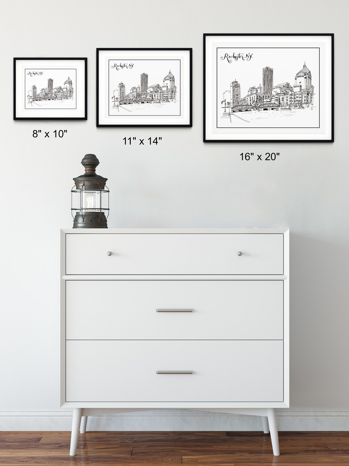 Rochester NY Skyline Print, Black and White City of Rochester Art Print, Rochester NY Art Print