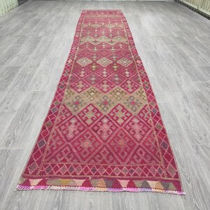 2.75x14.37 Vintage Colorful Geometric Herki Wool Runner Rug For Hallway, Entryway or Kitchen