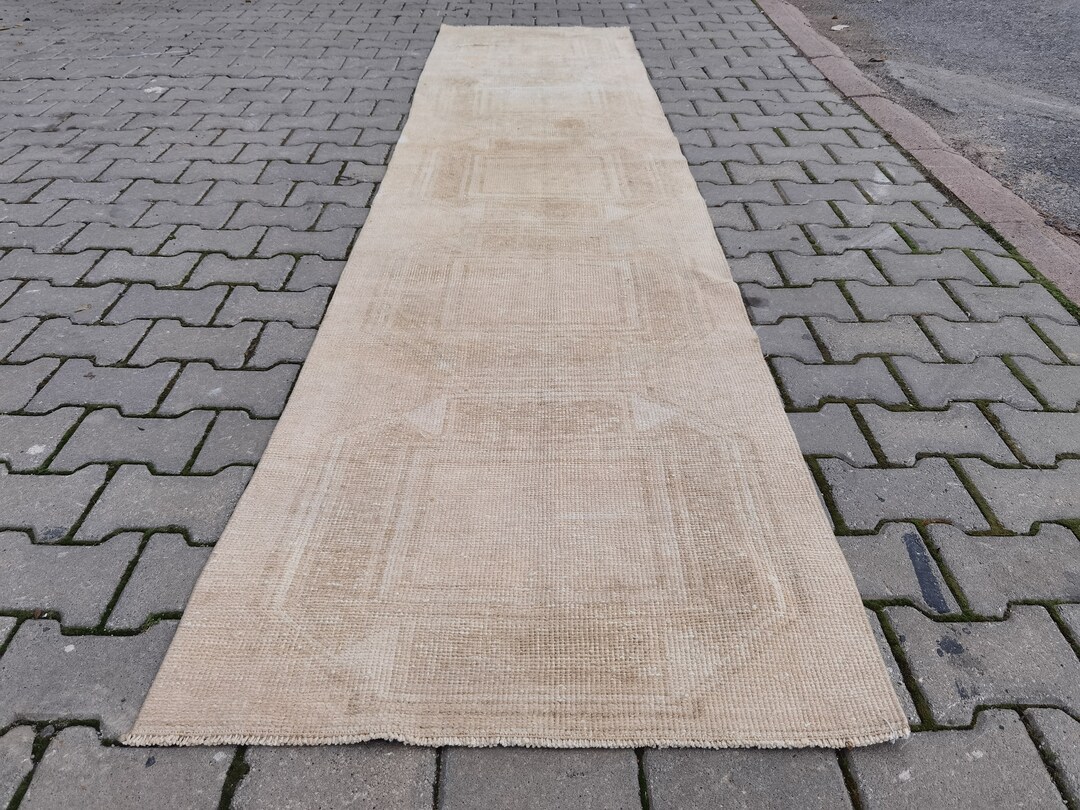 Neutral Turkish Oushak Runner Rug: Antique Wool, Boho Cream (2.6' X 11 ...