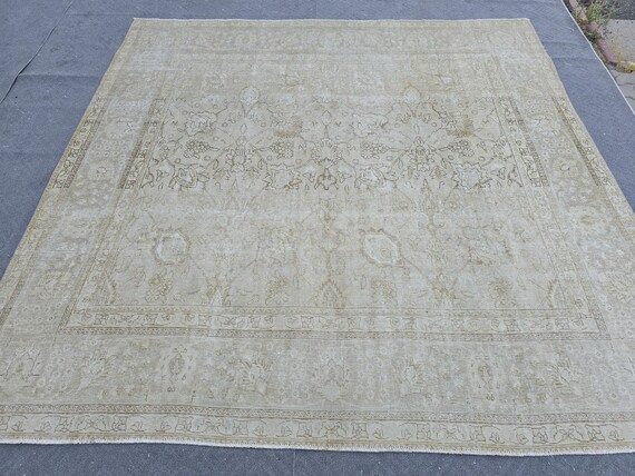 Übergroßer quadratischer Oushak-Teppich: 24 x 24 cm Vintage türkischer Wollteppich