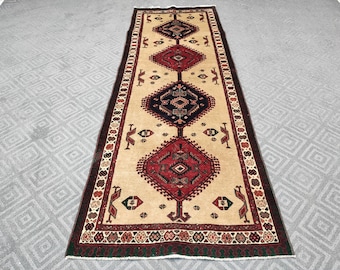 3.1 x 9.1フィートのヴィンテージトルコランナーラグ - クリーム