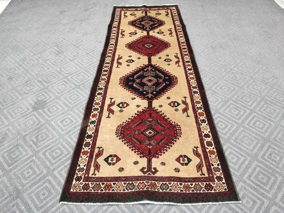 3.1 x 9.1フィートのヴィンテージトルコランナーラグ - クリーム