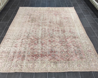 200x300 Vintage Roten Türkischen Teppich: Handgemachter Oushak Wollteppich