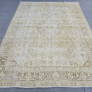 8&#39; x 10.8&#39; Faded Area Rug, Wool Turkish Rug, Wool Oushak Rug, Neutral Muted Rug, Large Beige Rug, Area Rug, Faded Vintage Rug
