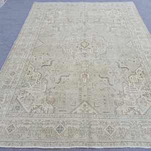 9.9&#39; x 13&#39; Vintage Hand Made Rug, Neutral Area Rug, Knotted Wool Rug, Extra Large Rug, Woven Oversized Rug